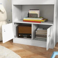 Scaffale Portagiochi per Bambini con Libreria e Armadietto in Legno, 60x29.5x100cm, Bianco