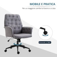 Sedia da Ufficio Imbottita ad Altezza Regolabile, in Tessuto Effetto Lino, 66x69x89.5-97 cm, Grigio