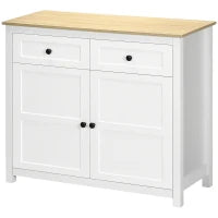 Credenza Mobile da Stoccaggio con 2 Cassetti e 2 Porte con Mensola Regolabile in Altezza, 100 x 40 x 85 cm, Bianco e Effetto Legno