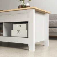 Tavolino con piano sollevabile e scomparto nascosto, 105 x 50 x 49-62,5 cm Bianco