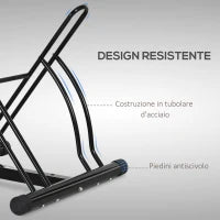 Rastrelliera da Terra per 2 Biciclette con Pneumatici fino 6.5 cm, Telaio Orientabile in Acciaio Nero, 60x54x57cm