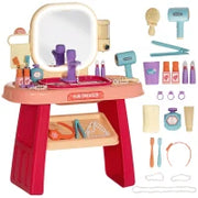 Tavolo Toeletta per Bambine 3-6 Anni con Specchio in Acrilico e Rubinetto, in PP e GPPS, 55x29x71 cm, Rosa