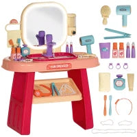 Tavolo Toeletta per Bambine 3-6 Anni con Specchio in Acrilico e Rubinetto, in PP e GPPS, 55x29x71 cm, Rosa