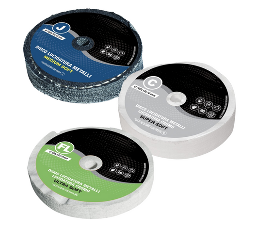 Kit 3 Disco Lucidatura 100 mm (FL-C-J) In Cotone per Lucidare A Specchio Alluminio Acciaio Inox Metalli Per Trapano da Mola Smerigliatrice