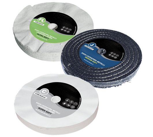 Disco Lucidatura 200 mm (FL-C-J) In Cotone Per Lucidare A Specchio Alluminio Acciaio Inox Metalli Cromature Mola Smerigliatrice
