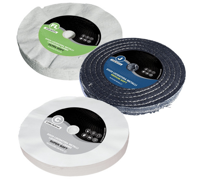 Disco Lucidatura 200 mm (FL-C-J) In Cotone Per Lucidare A Specchio Alluminio Acciaio Inox Metalli Cromature Mola Smerigliatrice