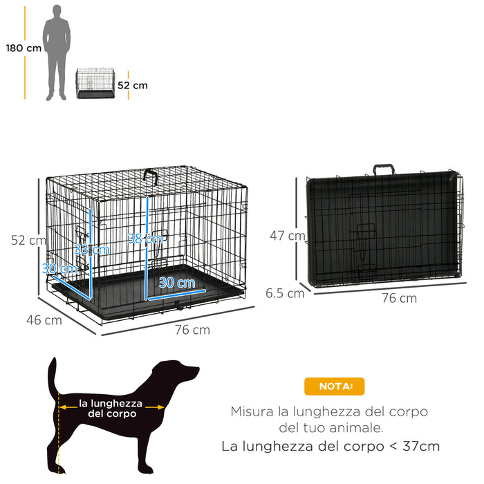 Easycomfort Gabbia per Animali Domestici Trasportino per Cani e Gatti Pieghevole in Acciaio Doppia Apertura, 76x46x52cm, Nero