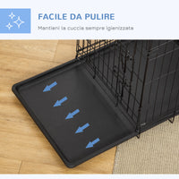 Easycomfort Gabbia per Animali Domestici Trasportino per Cani e Gatti Pieghevole in Acciaio Doppia Apertura, 76x46x52cm, Nero