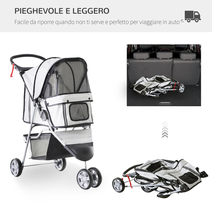 EasyComfort Passeggino per Cani Pieghevole Carrello per Animali Domestici Carrello Carrozzina Grigio 75 x 45 x 97cm