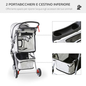 EasyComfort Passeggino per Cani Pieghevole Carrello per Animali Domestici Carrello Carrozzina Grigio 75 x 45 x 97cm
