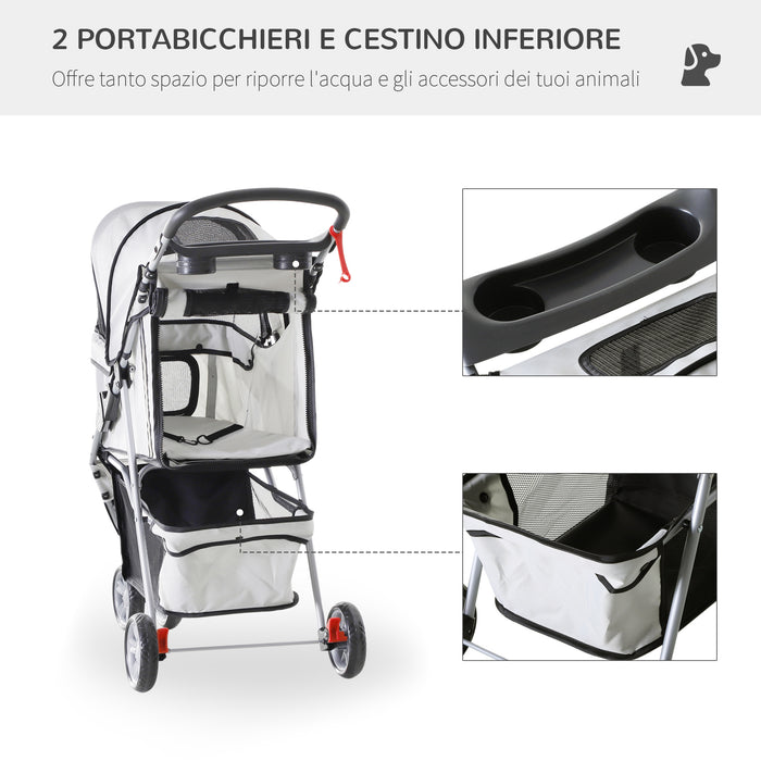 EasyComfort Passeggino per Cani Pieghevole Carrello per Animali Domestici Carrello Carrozzina Grigio 75 x 45 x 97cm