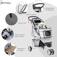 EasyComfort Passeggino per Cani Pieghevole Carrello per Animali Domestici Carrello Carrozzina Grigio 75 x 45 x 97cm