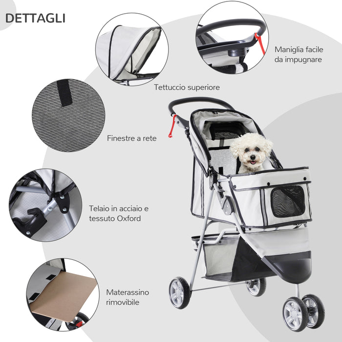 EasyComfort Passeggino per Cani Pieghevole Carrello per Animali Domestici Carrello Carrozzina Grigio 75 x 45 x 97cm