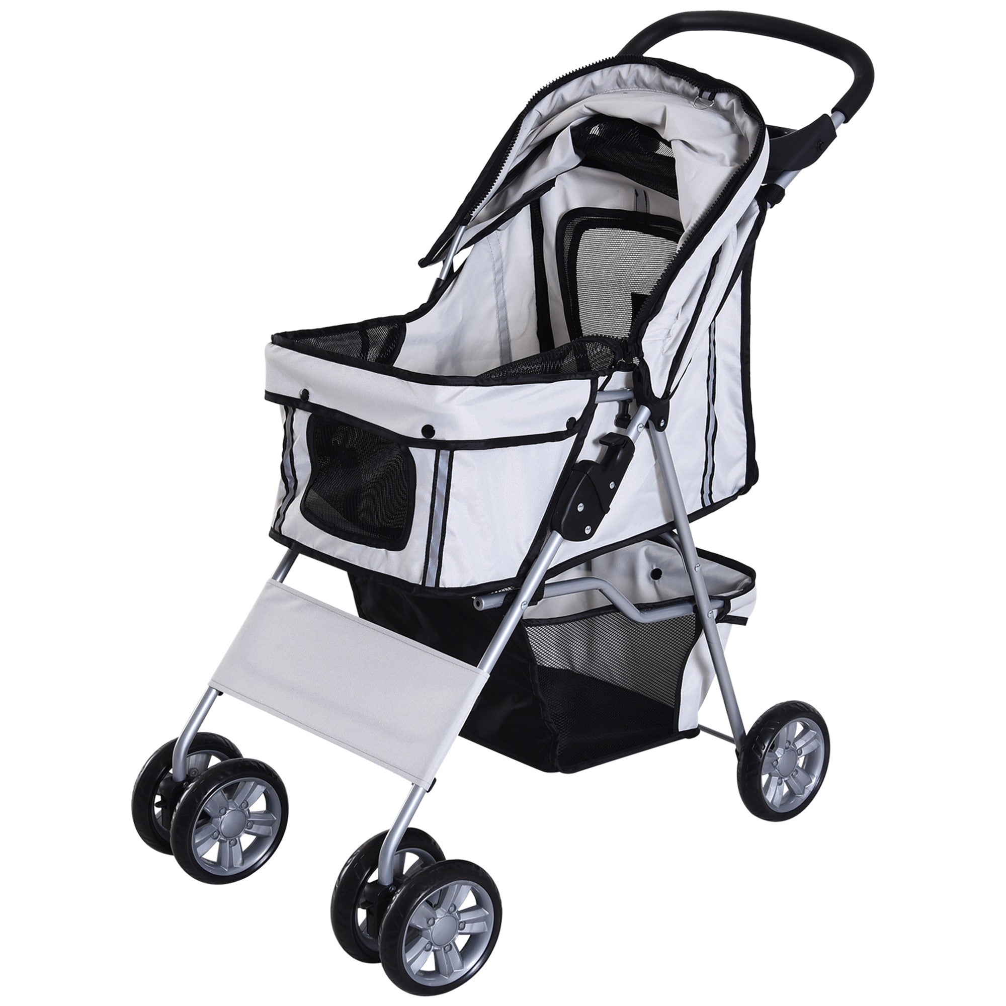 EasyComfort Passeggino per Cani Pieghevole in Tessuto con Cestino e Portabicchieri, 75x45x97cm - Grigio