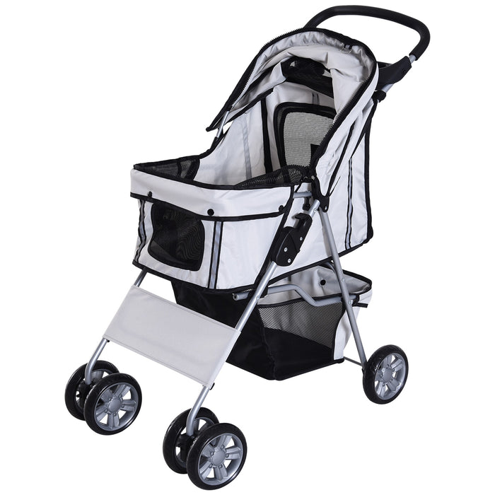 EasyComfort Passeggino per Cani Pieghevole in Tessuto con Cestino e Portabicchieri, 75x45x97cm - Grigio