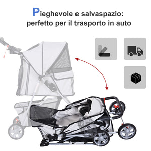 EasyComfort Passeggino per Cani Pieghevole in Tessuto con Cestino e Portabicchieri, 75x45x97cm - Grigio