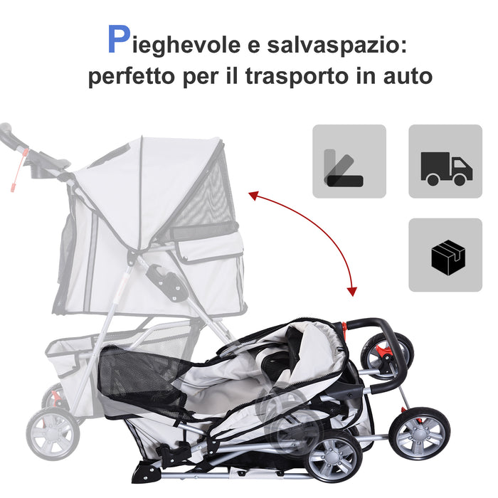 EasyComfort Passeggino per Cani Pieghevole in Tessuto con Cestino e Portabicchieri, 75x45x97cm - Grigio