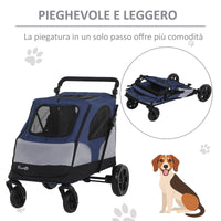 EASYCOMFORT Passeggino per Cani fino a 30kg Pieghevole con Manubrio Regolabile, Grigio e Blu
