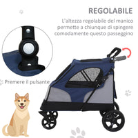 EASYCOMFORT Passeggino per Cani fino a 30kg Pieghevole con Manubrio Regolabile, Grigio e Blu