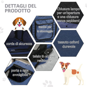 EASYCOMFORT Passeggino per Cani fino a 30kg Pieghevole con Manubrio Regolabile, Grigio e Blu