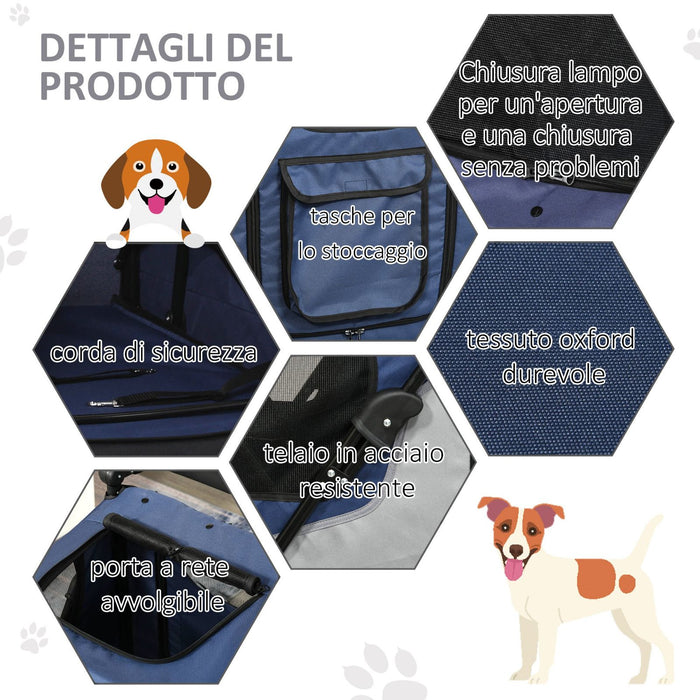 EASYCOMFORT Passeggino per Cani fino a 30kg Pieghevole con Manubrio Regolabile, Grigio e Blu