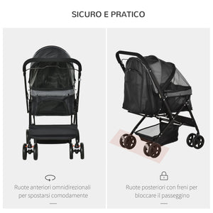 Easycomfort Passeggino per Cani Piccoli Pieghevole con Maniglione Girevole e Cestino Portaoggetti, Nero