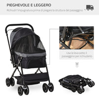 Easycomfort Passeggino per Cani Piccoli Pieghevole con Maniglione Girevole e Cestino Portaoggetti, Nero