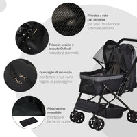 Easycomfort Passeggino per Cani Piccoli Pieghevole con Maniglione Girevole e Cestino Portaoggetti, Nero