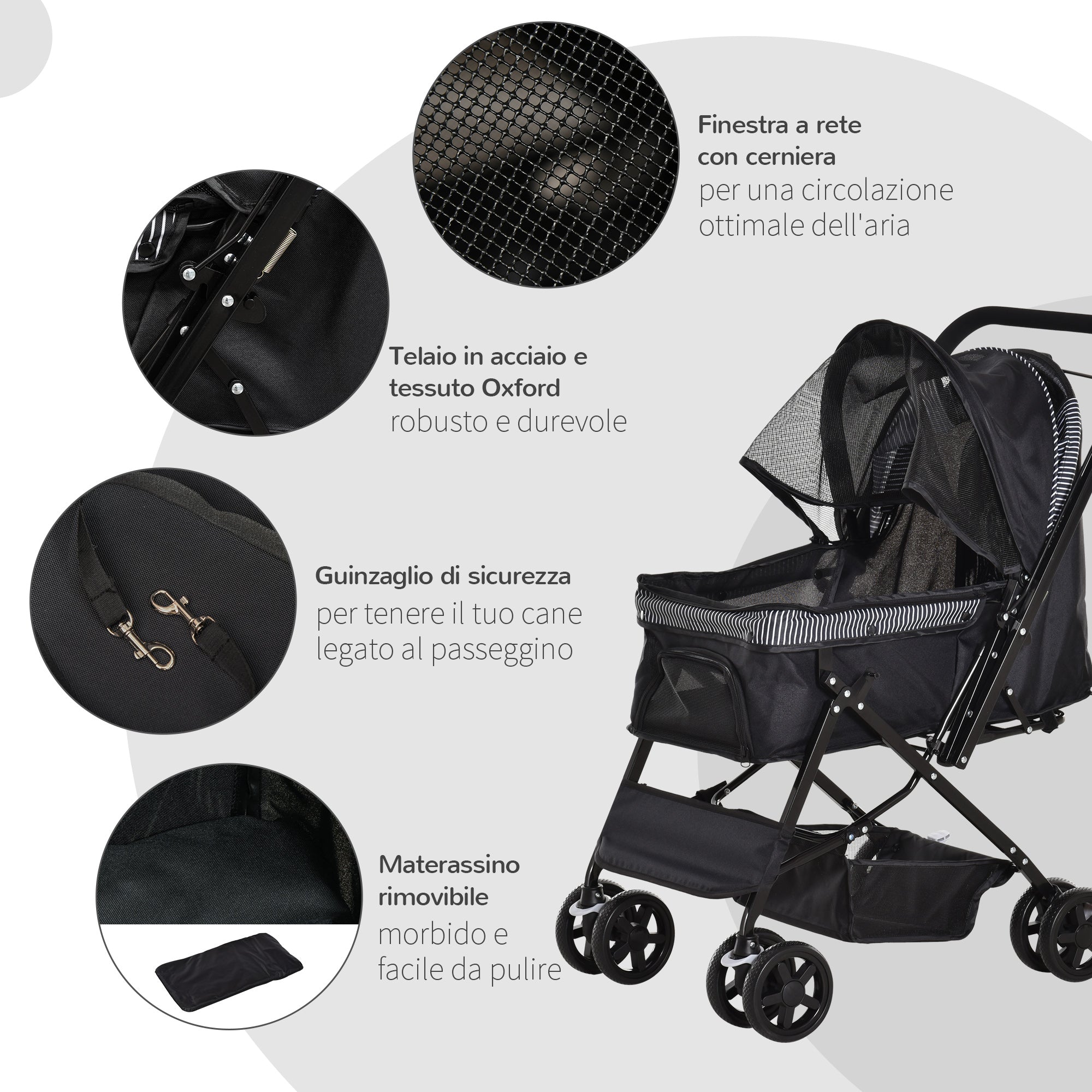 Easycomfort Passeggino per Cani Piccoli Pieghevole con Maniglione Girevole e Cestino Portaoggetti, Nero