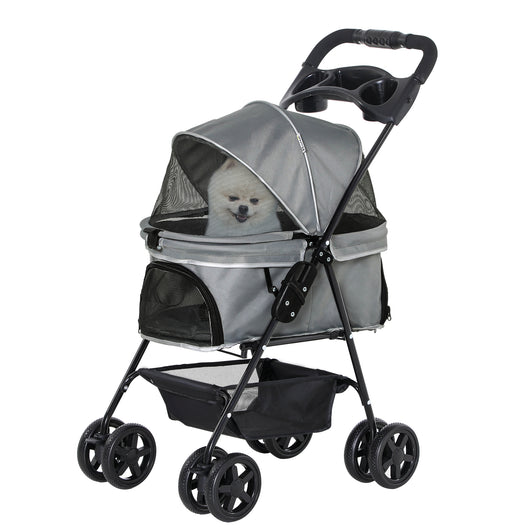 Easycomfort Passeggino per Cani Pieghevole con Guinzaglio di Sicurezza e Cestino Portaoggetti, Grigio