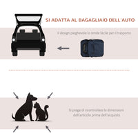 EasyComfort Borsa per Cani a 3 Ingressi con Cuscino e Sacche Portaoggetti, in Tessuto Oxford Blu e Metallo, 70x51x50 cm