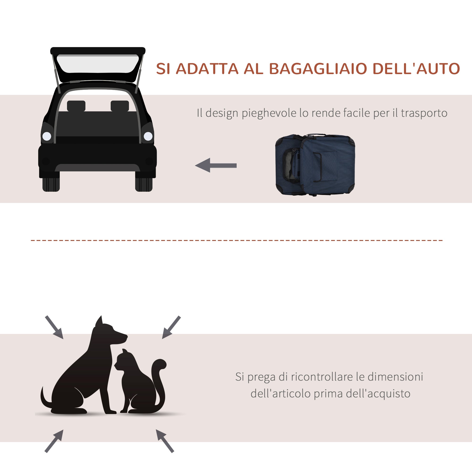 EasyComfort Borsa per Cani a 3 Ingressi con Cuscino e Sacche Portaoggetti, in Tessuto Oxford Blu e Metallo, 70x51x50 cm