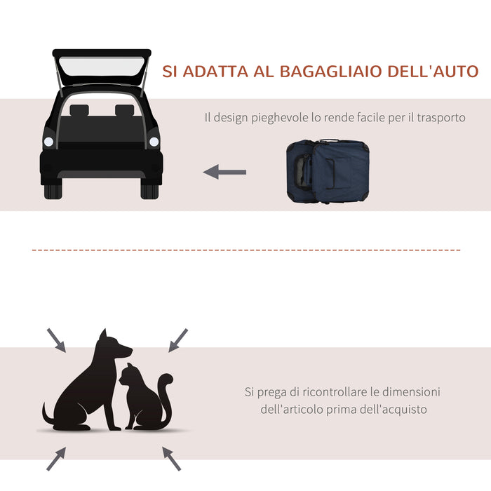 EasyComfort Borsa per Cani a 3 Ingressi con Cuscino e Sacche Portaoggetti, in Tessuto Oxford Blu e Metallo, 70x51x50 cm