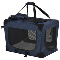 EasyComfort Borsa per Cani a 3 Ingressi con Cuscino e Sacche Portaoggetti, in Tessuto Oxford Blu e Metallo, 70x51x50 cm