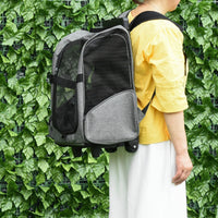 EasyComfort Trasportino Zaino 2 in 1 per Cani e Gatti con Tasche Laterali, Maniglia Telescopica e Ruote, 42x25x55cm, Grigio