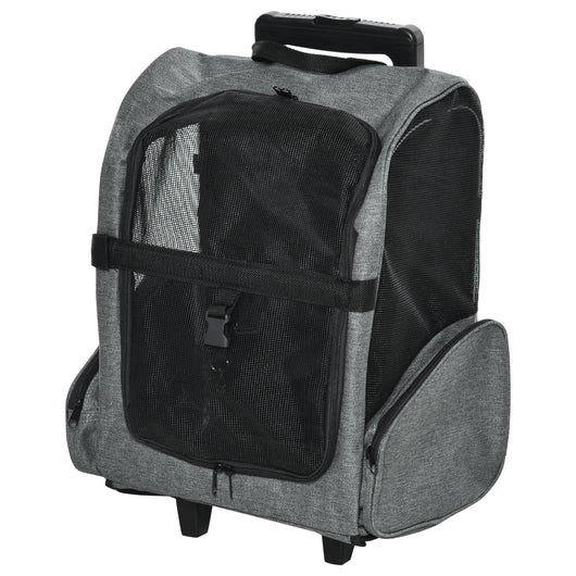 EasyComfort Trasportino Zaino 2 in 1 per Cani e Gatti con Tasche Laterali, Maniglia Telescopica e Ruote, 42x25x55cm, Grigio