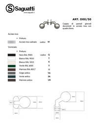 Maniglia su rosetta tonda SAGUATTI  D00/50T in inox bianco lucido, 2 pezzi