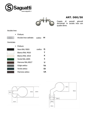 Maniglia su rosetta tonda SAGUATTI  D00/50T in inox bianco lucido, 2 pezzi