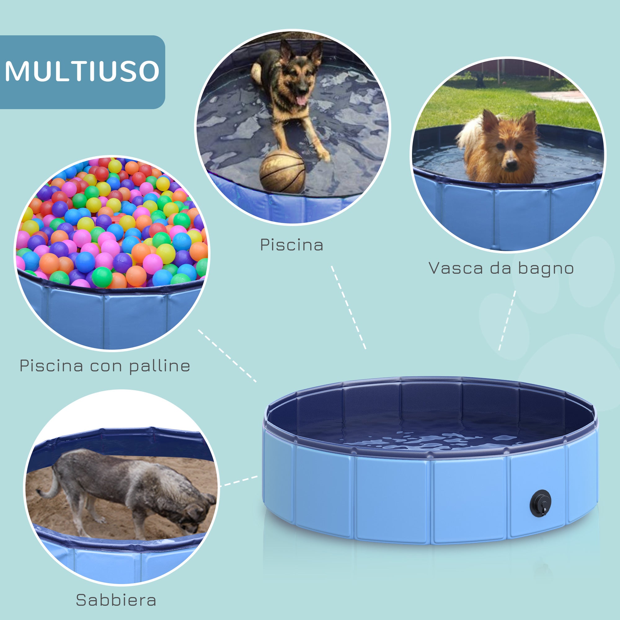 EasyComfort Piscina per Cani Animali Domestici Portatile Pieghevole in PVC Blu Ø80x20cm