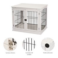 Easycomfort Casetta per Cani Fino 30kg da Interno in Legno e Acciaio, 58.5x81x 66cm - Bianco