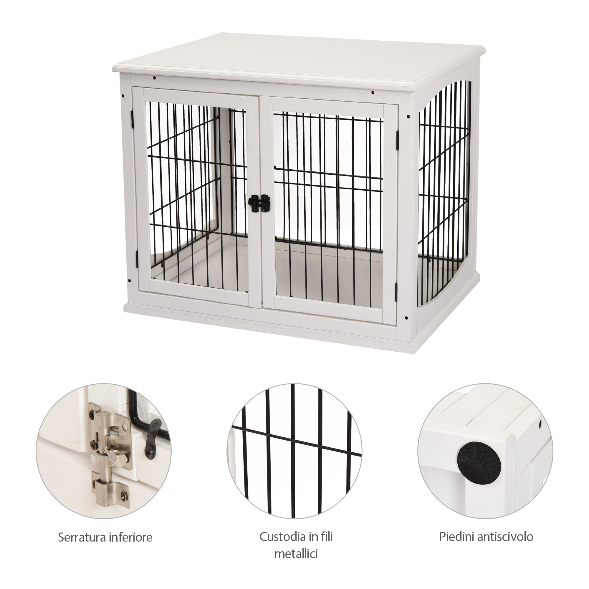 Easycomfort Casetta per Cani Fino 30kg da Interno in Legno e Acciaio, 58.5x81x 66cm - Bianco