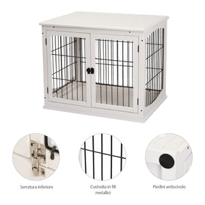Easycomfort Casetta per Cani Fino 30kg da Interno in Legno e Acciaio, 58.5x81x 66cm - Bianco