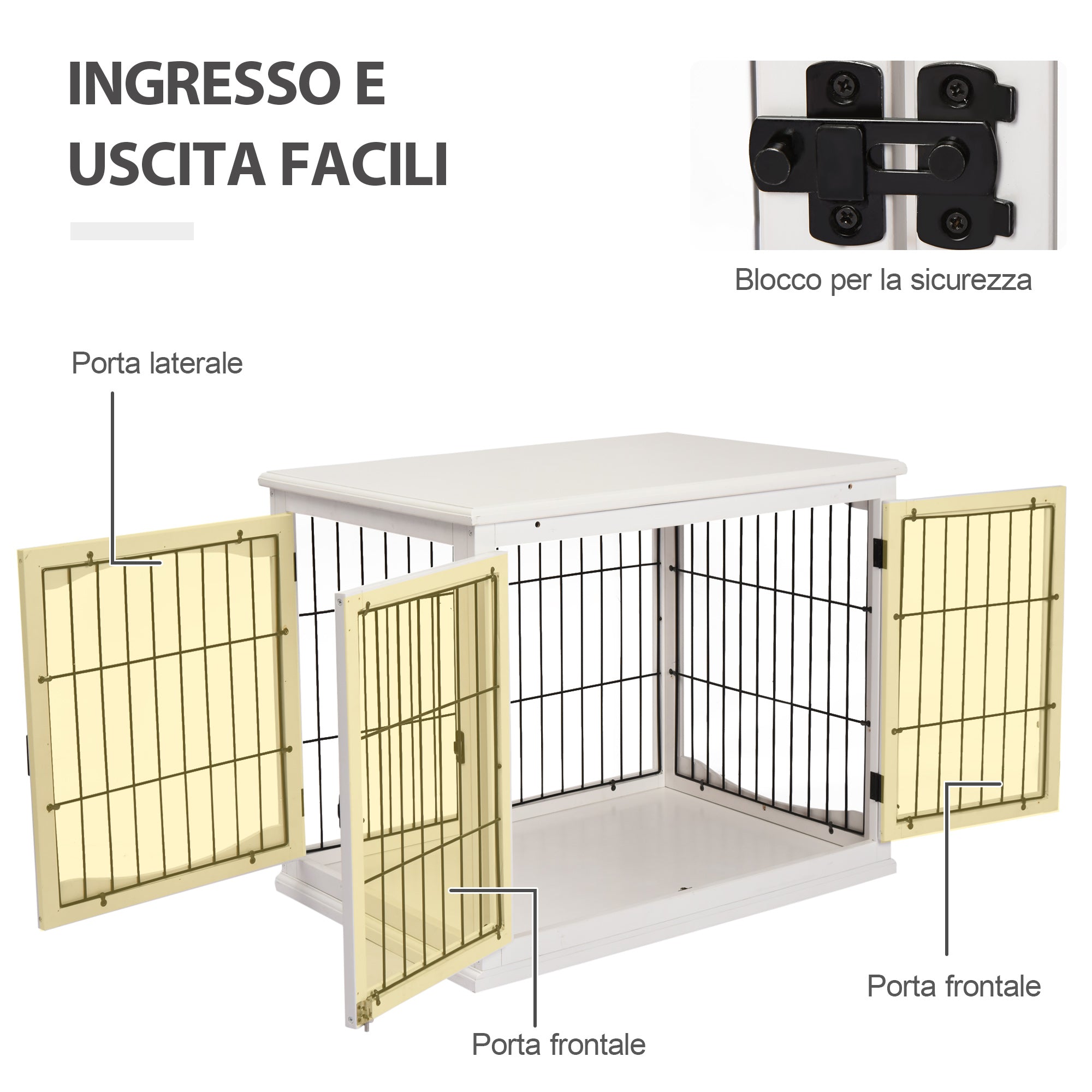 Easycomfort Casetta per Cani Fino 30kg da Interno in Legno e Acciaio, 58.5x81x 66cm - Bianco