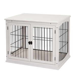 Easycomfort Casetta per Cani Fino 30kg da Interno in Legno e Acciaio, 58.5x81x 66cm - Bianco