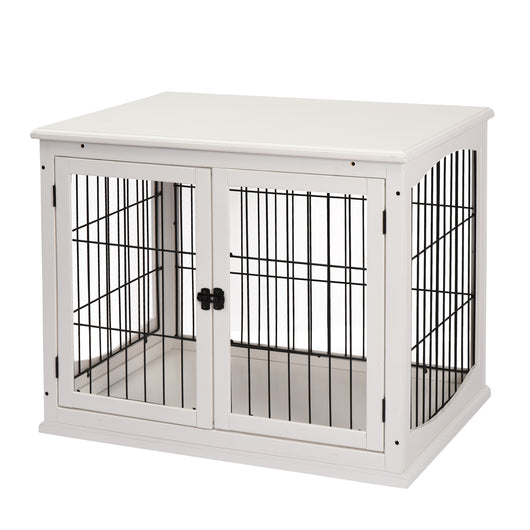 Easycomfort Casetta per Cani Fino 30kg da Interno in Legno e Acciaio, 58.5x81x 66cm - Bianco