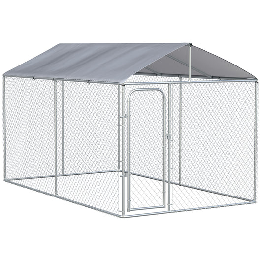 Easycomfort Kennel per Cani in Metallo Galvanizzato con Tettuccio in Tessuto Oxford e Porta con Blocco, 400x230x232cm, Argento