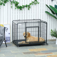 Easycomfort Kennel Gabbia per Cani Pieghevole Doppia Porta con Blocco 4 Ruote con Freno e Fondo Rimovibile, 109.5x71x78cm