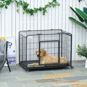 Easycomfort Kennel Gabbia per Cani Pieghevole Doppia Porta con Blocco 4 Ruote con Freno e Fondo Rimovibile, 109.5x71x78cm