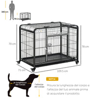 Easycomfort Kennel Gabbia per Cani Pieghevole Doppia Porta con Blocco 4 Ruote con Freno e Fondo Rimovibile, 109.5x71x78cm