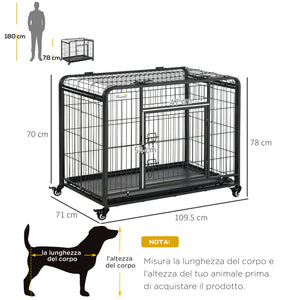 Easycomfort Kennel Gabbia per Cani Pieghevole Doppia Porta con Blocco 4 Ruote con Freno e Fondo Rimovibile, 109.5x71x78cm
